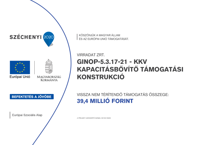 VIRRADAT ZRT. GINOP-5.3.17-21 - KKV KAPACITÁSBŐVÍTŐ TÁMOGATÁSI KONSTRUKCIÓ